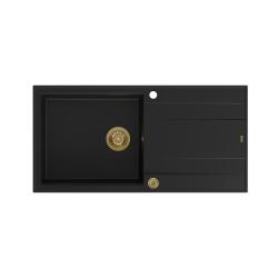 Quadri Luton évier en granit noir avec égouttoir réversible 100x50cm avec bonde dorée 1208967317