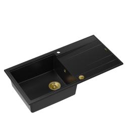 Quadri Luton évier en granit noir avec égouttoir réversible 100x50cm avec bonde dorée 1208967317
