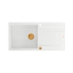 Quadri Luton évier en granit blanc avec égouttoir réversible 100x50cm avec bonde en cuivre 1208967318