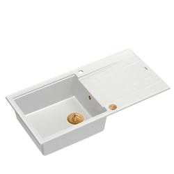 Quadri Luton évier en granit blanc avec égouttoir réversible 100x50cm avec bonde en cuivre 1208967318