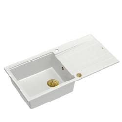 Quadri Luton évier à poser en granit blanc avec égouttoir réversible 100x50cm avec bouchon doré 1208967319