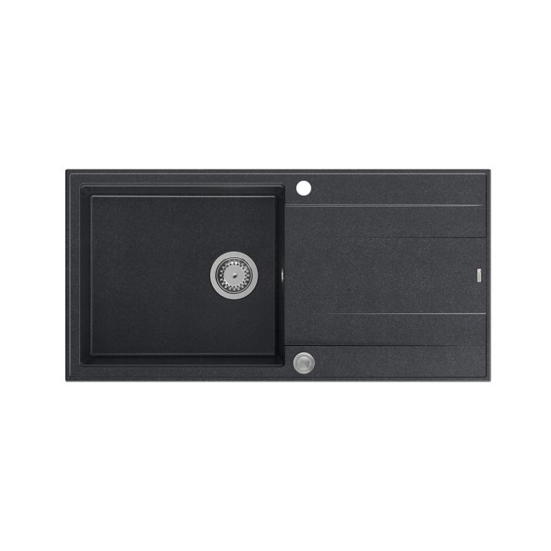 Évier à poser en granit anthracite Quadri Luton avec égouttoir réversible 100x50cm avec bouchon en inox 1208967320