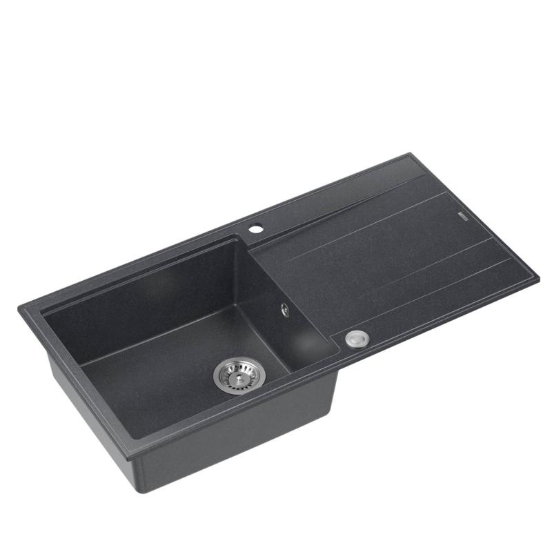 Évier à poser en granit anthracite Quadri Luton avec égouttoir réversible 100x50cm avec bouchon en inox 1208967320