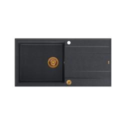 Évier à poser en granit anthracite Quadri Luton avec égouttoir réversible 100x50cm avec bouchon en cuivre 1208967321