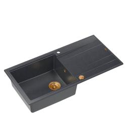 Évier à poser en granit anthracite Quadri Luton avec égouttoir réversible 100x50cm avec bouchon en cuivre 1208967321