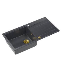 Quadri Luton évier à poser en granit anthracite avec égouttoir réversible 100x50cm avec bonde dorée 1208967322