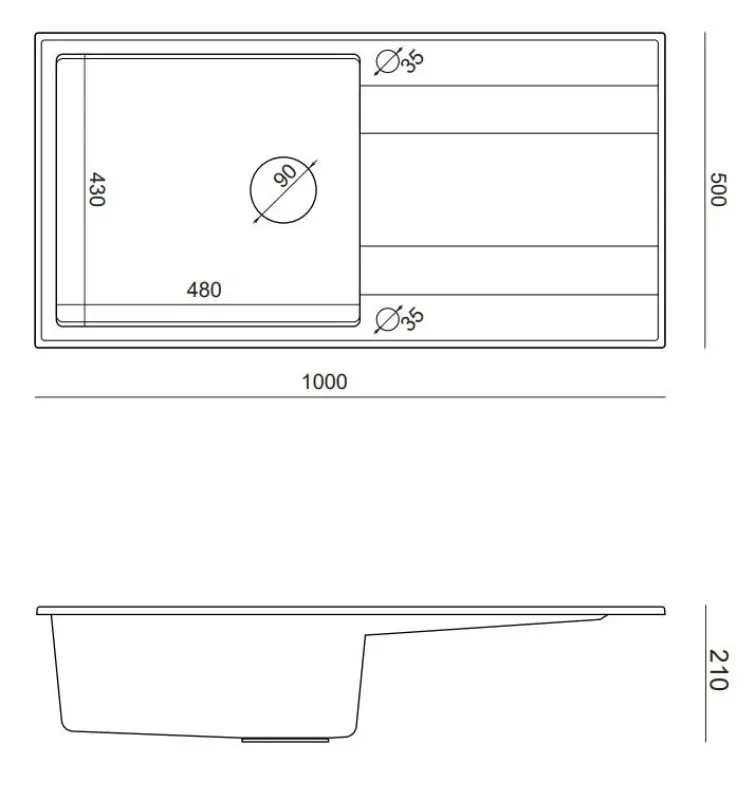 Quadri Luton évier en granit gris avec égouttoir réversible 100x50cm avec bonde en inox 1208967323
