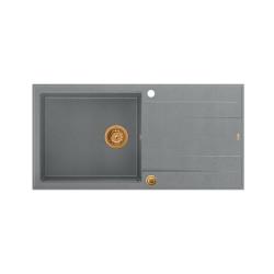 Quadri Luton évier à poser en granit gris avec égouttoir réversible 100x50cm avec bouchon en cuivre 1208967324