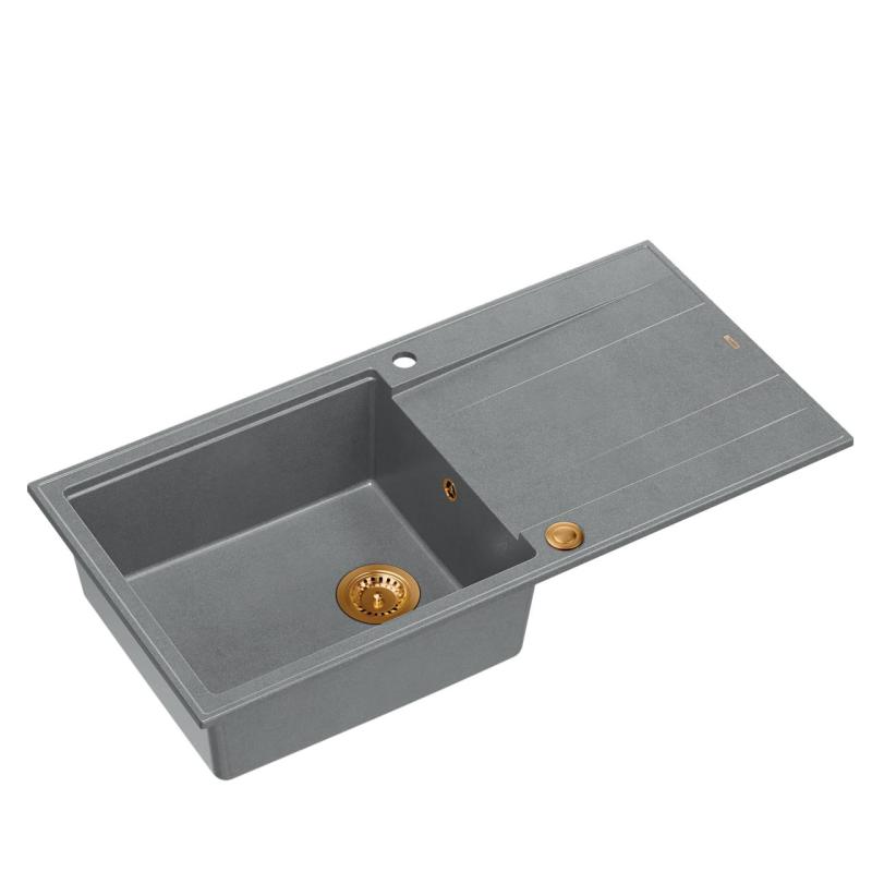 Quadri Luton évier à poser en granit gris avec égouttoir réversible 100x50cm avec bouchon en cuivre 1208967324