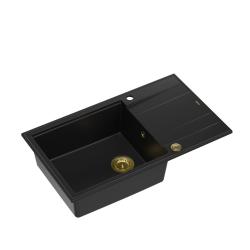 Quadri Luton évier à poser noir en granit avec égouttoir réversible 86x50cm avec bonde dorée 1208967327
