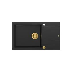 Quadri Luton évier à poser noir en granit avec égouttoir réversible 86x50cm avec bonde dorée 1208967327