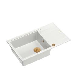 Quadri Luton évier à poser en granit blanc avec égouttoir réversible 86x50cm avec bonde en cuivre 1208967328