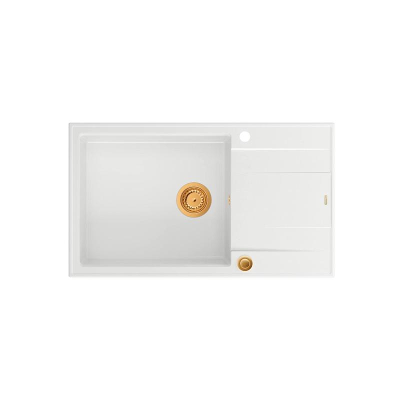 Quadri Luton évier à poser en granit blanc avec égouttoir réversible 86x50cm avec bonde en cuivre 1208967328