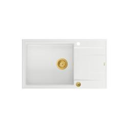 Quadri Luton grand évier à poser en granit blanc avec égouttoir réversible 86x50cm avec bonde dorée 1208967329