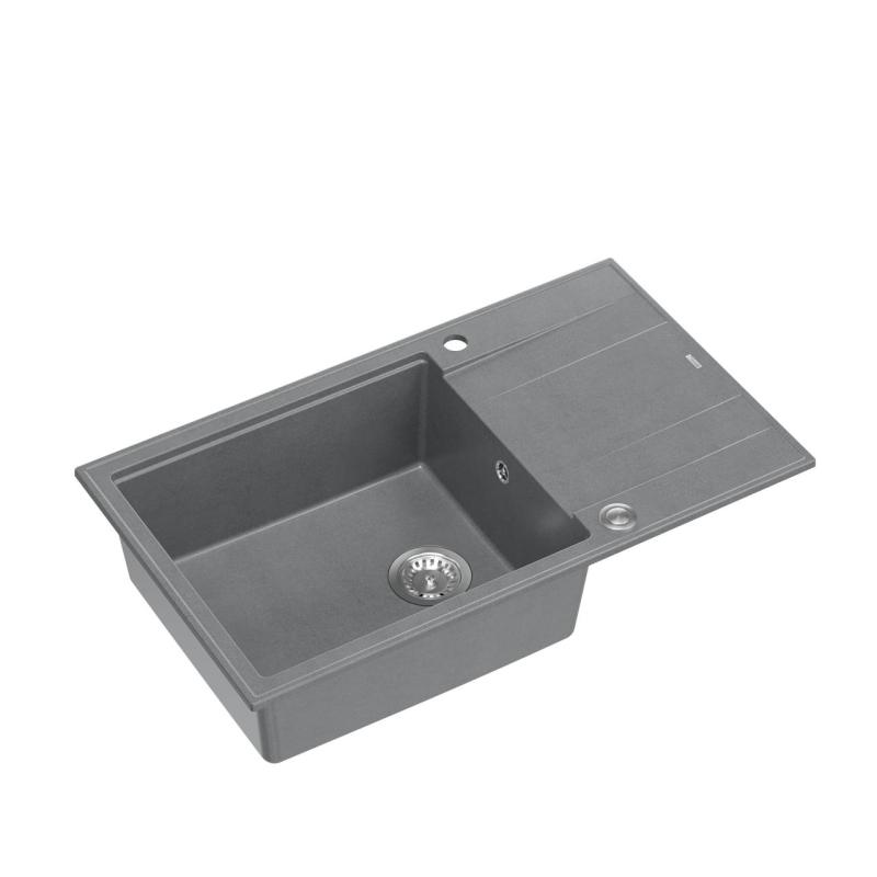 Quadri Luton évier à poser en granit gris avec égouttoir réversible 86x50cm avec bouchon en inox 1208967330