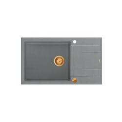 Quadri Luton évier en granit gris avec égouttoir réversible 86x50 cm avec bouchon en cuivre 1208967331