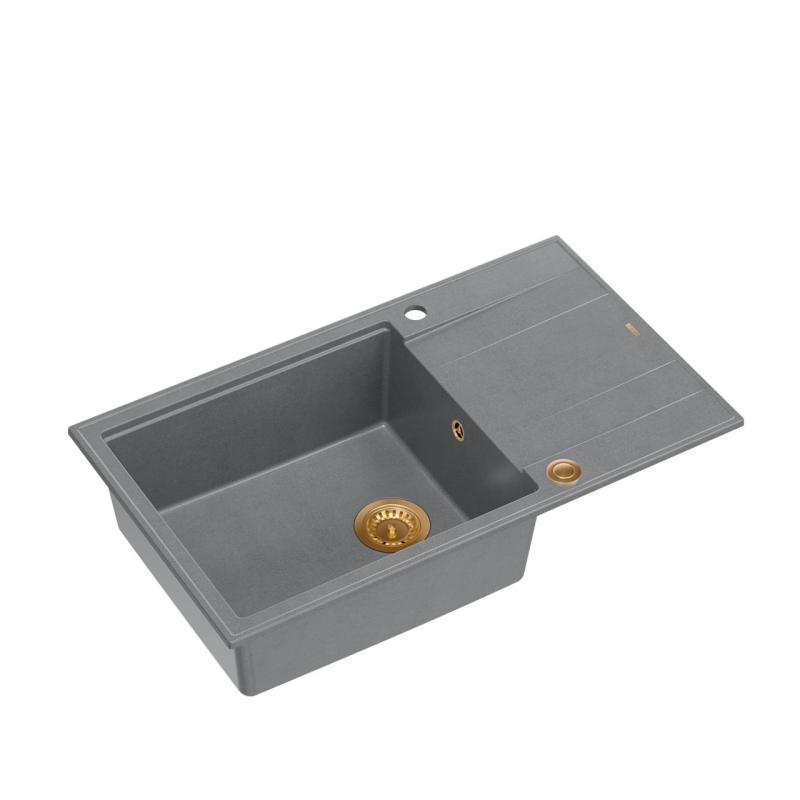 Quadri Luton évier en granit gris avec égouttoir réversible 86x50 cm avec bouchon en cuivre 1208967331