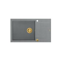 Quadri Luton évier encastrable en granit gris avec égouttoir réversible 86x50cm avec bonde dorée 1208967332