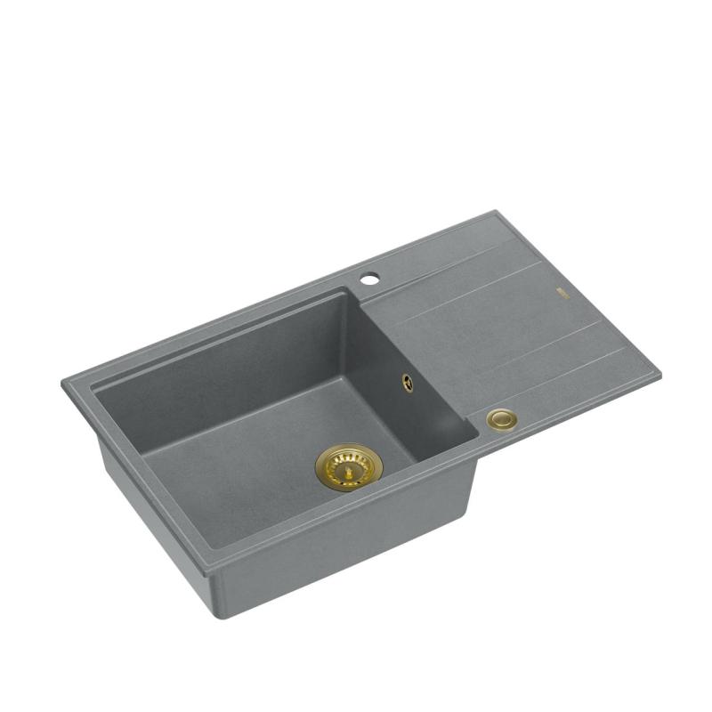 Quadri Luton évier encastrable en granit gris avec égouttoir réversible 86x50cm avec bonde dorée 1208967332