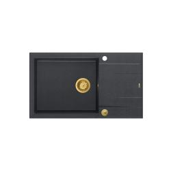Quadri Luton évier à poser en granit anthracite avec égouttoir réversible 86x50cm avec bonde dorée 1208967334