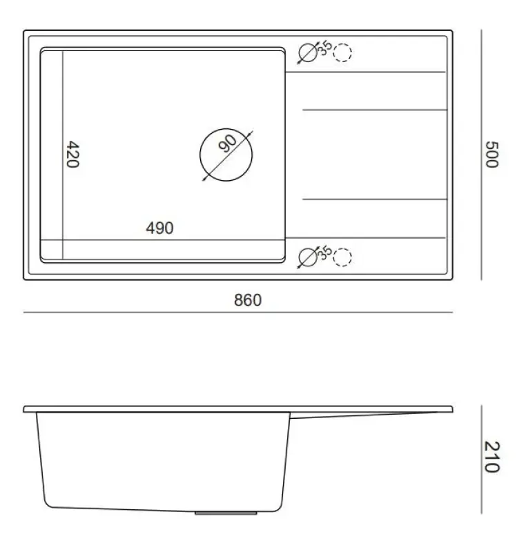 Quadri Luton évier à poser en granit anthracite avec égouttoir réversible 86x50cm avec bonde dorée 1208967334
