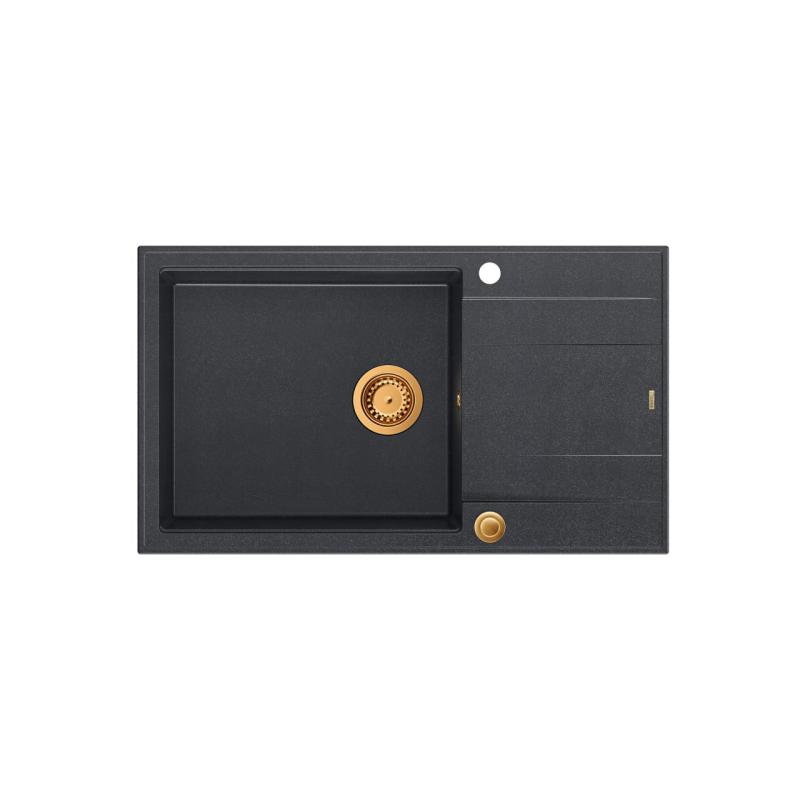 Quadri Luton évier à encastrer en granit anthracite avec égouttoir réversible 86x50cm avec bonde en cuivre 1208967335