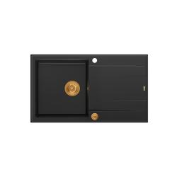Quadri Luton évier à poser en granit noir avec égouttoir réversible 86x50cm avec bouchon en cuivre 1208967337