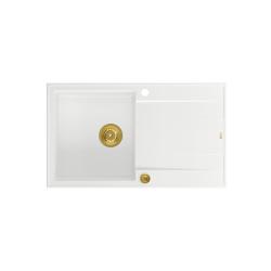 Quadri Luton évier à poser en granit blanc avec égouttoir réversible 86x50cm avec bouchon doré 1208967338
