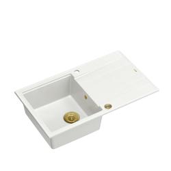 Quadri Luton évier à poser en granit blanc avec égouttoir réversible 86x50cm avec bouchon doré 1208967338