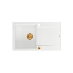 Quadri Luton évier à poser en granit blanc avec égouttoir réversible 86x50cm avec bouchon en cuivre 1208967339