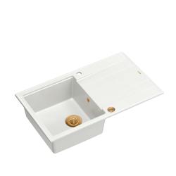 Quadri Luton évier à poser en granit blanc avec égouttoir réversible 86x50cm avec bouchon en cuivre 1208967339