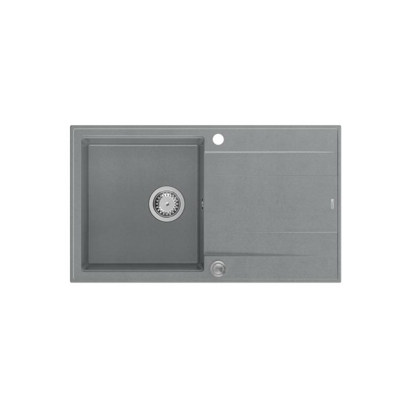 Évier encastrable en granit gris Quadri Luton avec égouttoir réversible 86x50cm avec bouchon en inox 1208967340