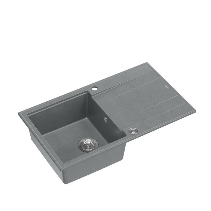 Évier encastrable en granit gris Quadri Luton avec égouttoir réversible 86x50cm avec bouchon en inox 1208967340