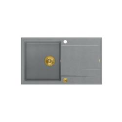 Quadri Luton évier en granit gris avec égouttoir réversible 86x50cm avec bonde dorée 1208967341