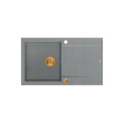 Évier à montage sur plan Quadri Luton en granit gris avec égouttoir réversible 86x50cm avec bonde en cuivre 1208967342