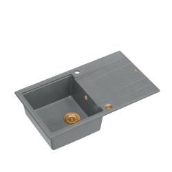 Évier à montage sur plan Quadri Luton en granit gris avec égouttoir réversible 86x50cm avec bonde en cuivre 1208967342