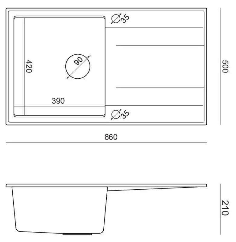 Évier à montage sur plan Quadri Luton en granit gris avec égouttoir réversible 86x50cm avec bonde en cuivre 1208967342
