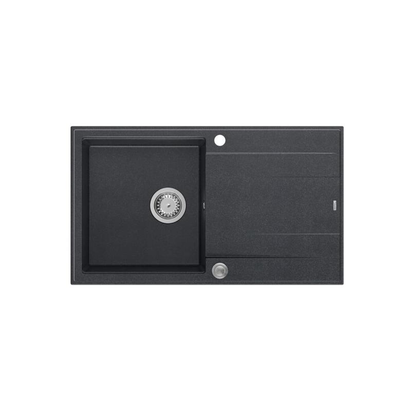 Quadri Luton évier en granit anthracite à poser avec égouttoir réversible 86 x 50 cm avec bouchon en acier inoxydable 1208967343