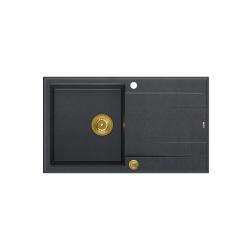 Évier à poser en granit anthracite Quadri Luton avec égouttoir réversible 86x50cm avec bonde dorée 1208967344