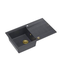 Évier à poser en granit anthracite Quadri Luton avec égouttoir réversible 86x50cm avec bonde dorée 1208967344