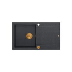 Quadri Luton évier en granit anthracite à poser avec égouttoir réversible 86x50cm avec bonde en cuivre 1208967345