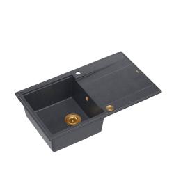 Quadri Luton évier en granit anthracite à poser avec égouttoir réversible 86x50cm avec bonde en cuivre 1208967345