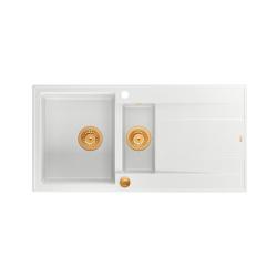 Quadri Luton évier en granit blanc 1,5 bac avec égouttoir réversible 100x50cm avec bouchon en cuivre 1208967349