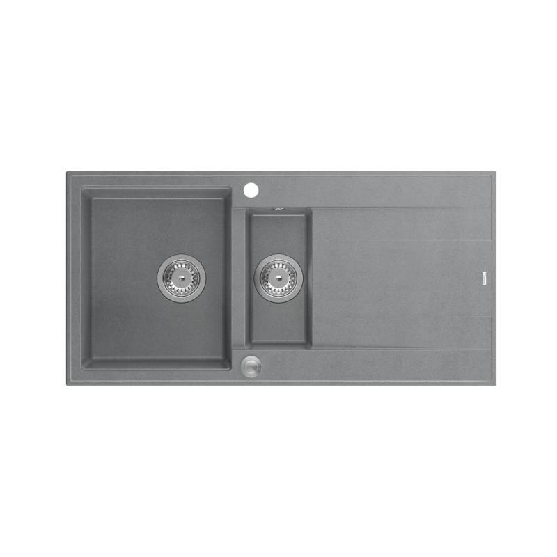 Quadri Luton évier à poser en granit gris 1,5 cuve avec égouttoir réversible 100x50cm avec bouchon en inox 1208967350