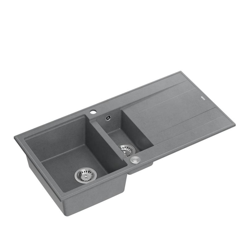Quadri Luton évier à poser en granit gris 1,5 cuve avec égouttoir réversible 100x50cm avec bouchon en inox 1208967350