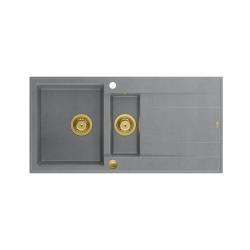 Quadri Luton évier en granit gris à poser 1,5 bac avec égouttoir réversible 100x50cm avec bonde dorée 1208967351