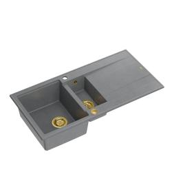 Quadri Luton évier en granit gris à poser 1,5 bac avec égouttoir réversible 100x50cm avec bonde dorée 1208967351