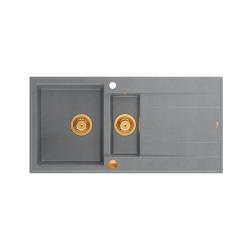 Quadri Luton gris granitique encastrable 1,5 bac à évier avec égouttoir réversible 100x50cm avec bonde en cuivre 1208967352