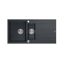 Quadri Luton évier à poser en granit anthracite 1,5 bac avec égouttoir réversible 100x50cm avec bouchon en inox 1208967353