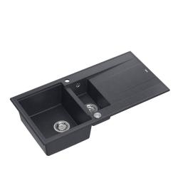 Quadri Luton évier à poser en granit anthracite 1,5 bac avec égouttoir réversible 100x50cm avec bouchon en inox 1208967353